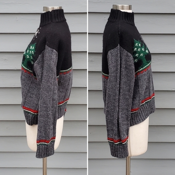 Vintage 90s y2k Christmas Winter Season Reindeer Forest Wool Turtleneck Sweater - Picture 4 of 5